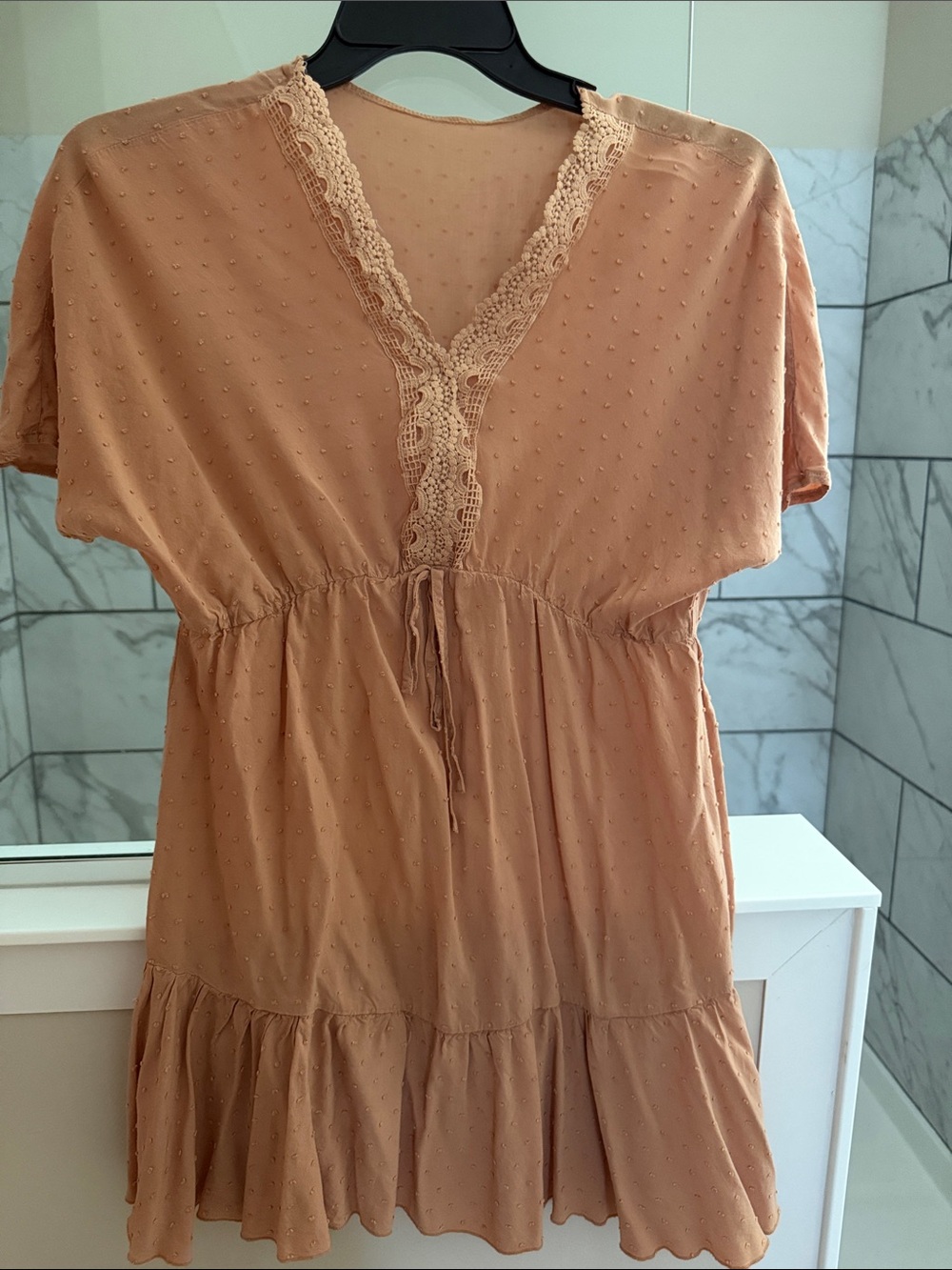 Peach Lace-Trim V-Neck Women's Dress